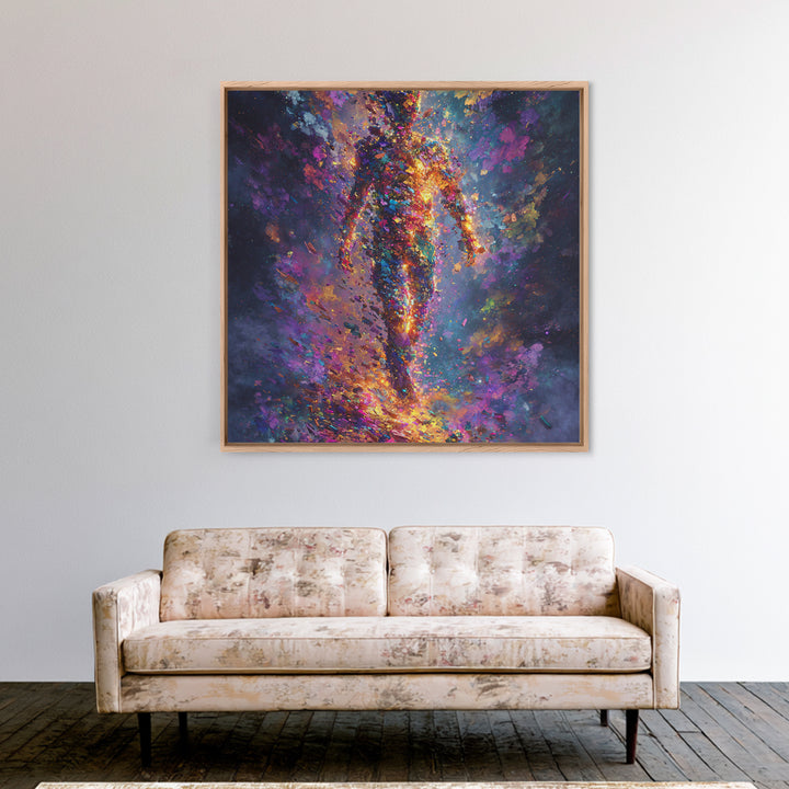 Cosmic Figure Explosion Wall Art, Colorful Abstract Galaxy Human Silhouette, Modern Surreal Canvas Print For Living Room