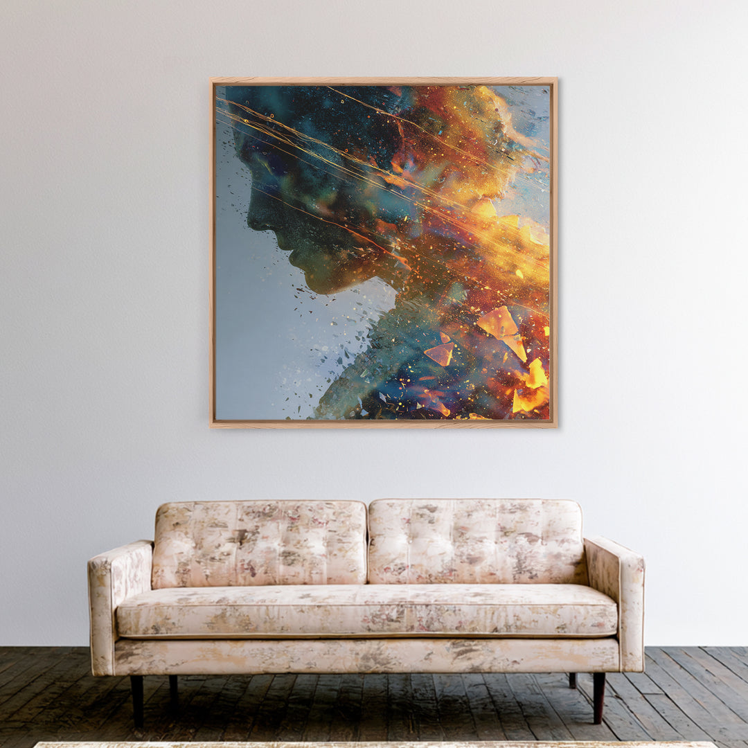 Exploding Profile Abstract Wall Art, Dramatic Modern Canvas Print, Contemporary Surreal Art For Office Or Living Room Decor