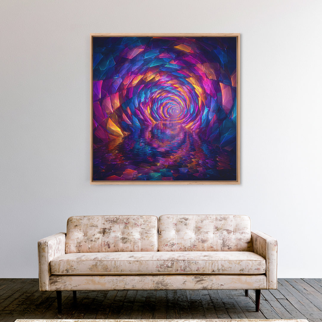 Colorful Crystal Tunnel Abstract Wall Art, Trippy Psychedelic Rainbow Print, Trendy Living Room Decor Large Canvas Print