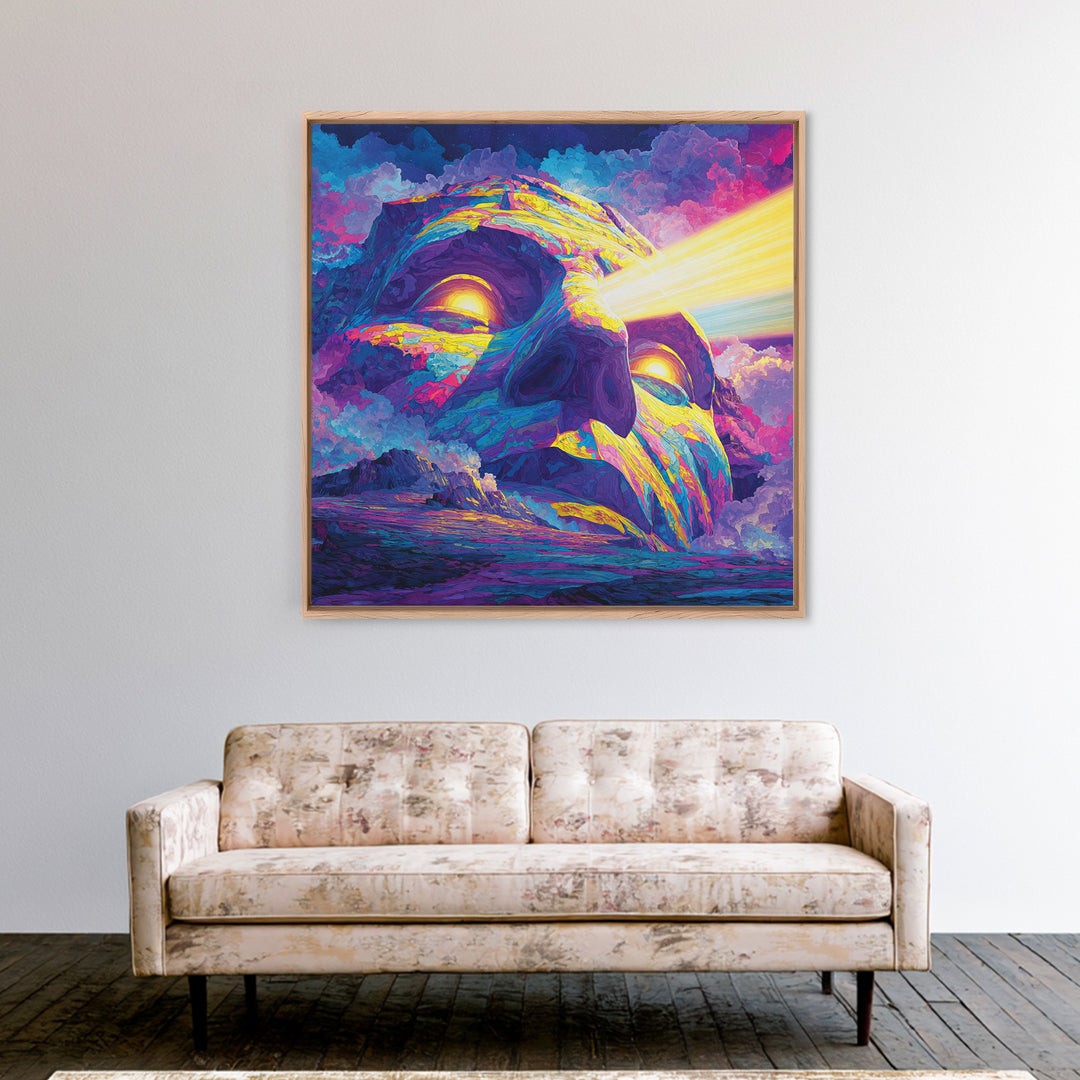 Psychedelic Mountain Face With Cosmic Light Wall Art, Trippy Surreal Landscape Home Decor, Colorful Canvas Print
