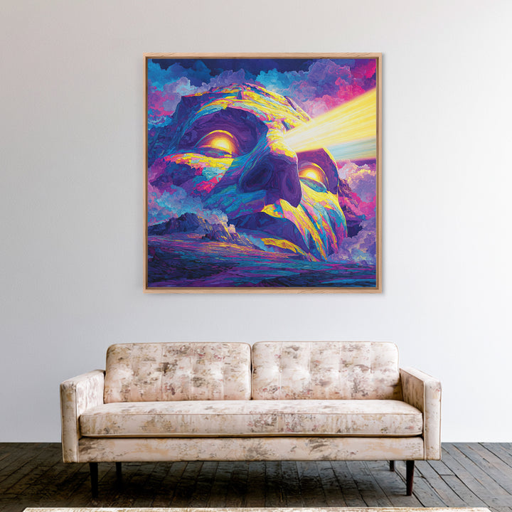 Psychedelic Mountain Face With Cosmic Light Wall Art, Trippy Surreal Landscape Home Decor, Colorful Canvas Print