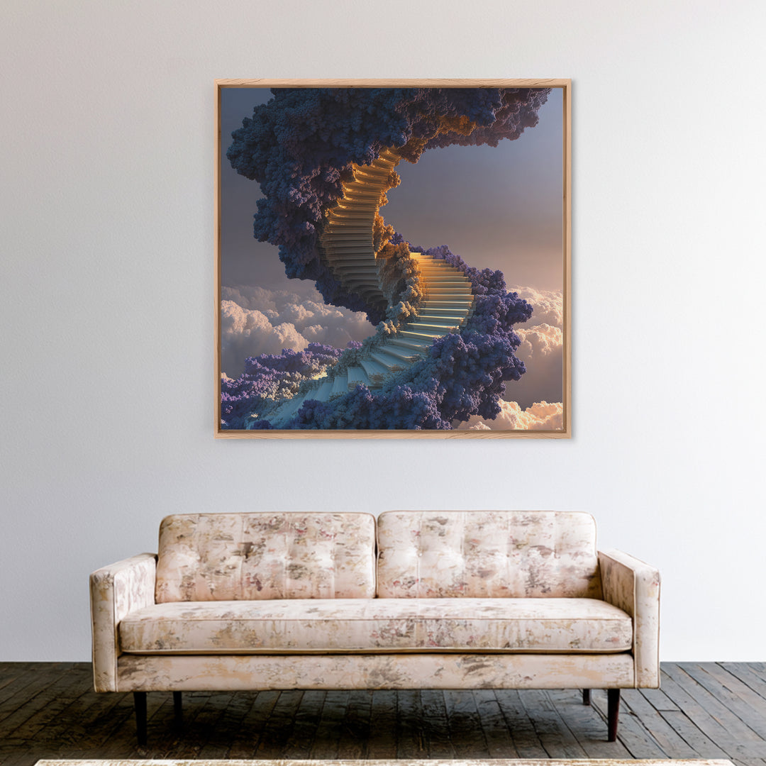 Surreal Staircase Through Clouds Canvas Print, Dreamy Sky Landscape, Whimsical Wall Art For Bedroom Or Living Room Decor