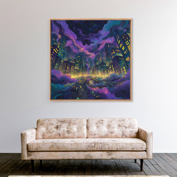 Neon Cityscape Night Sky Wall Art Colorful Futuristic Skyline Canvas Print Gaming Room Decor Sci Fi Wall Art