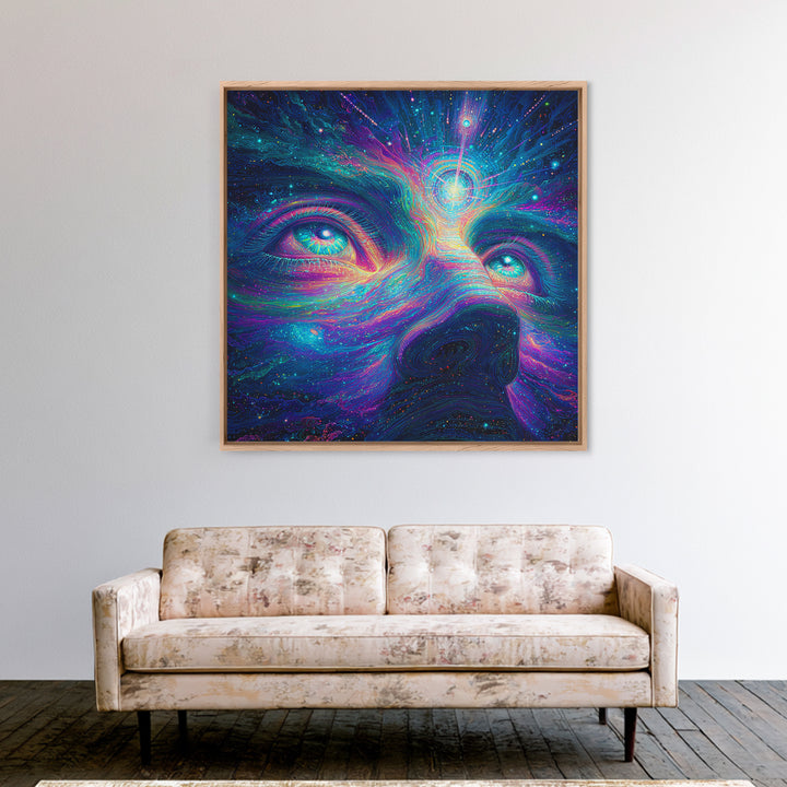 Cosmic Third Eye Visionary Face Wall Art, Psychedelic Galaxy Canvas Print, Spiritual Meditation Room Decor