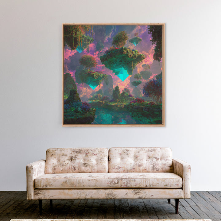 Floating Crystal Islands Fantasy Wall Art, Surreal Dreamscape Landscape, Colorful Fantasy Art, Modern Home Decor Canvas Print