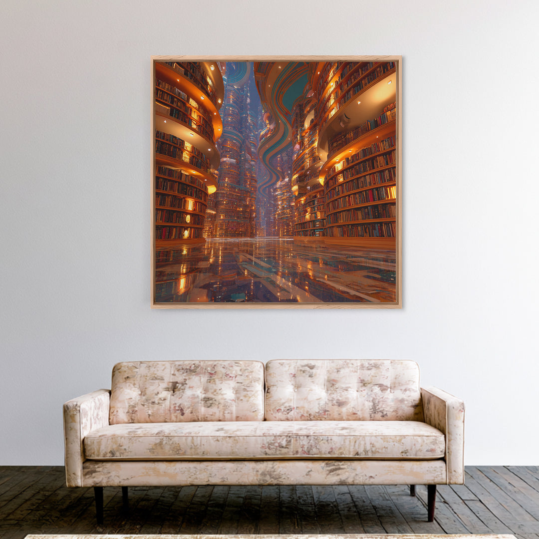 Surreal Infinite Library Fantasy Landscape Wall Art Print, Book Lover Home Decor, Cozy Reading Nook Gallery Wall Art
