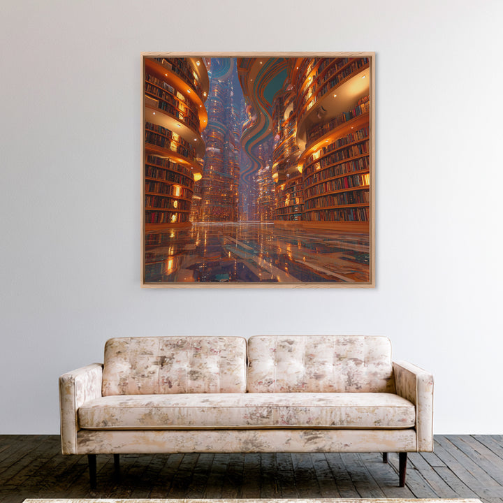 Surreal Infinite Library Fantasy Landscape Wall Art Print, Book Lover Home Decor, Cozy Reading Nook Gallery Wall Art