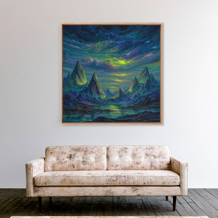 Electric Neon Mountain Landscape Wall Art Canvas Print Futuristic Abstract Landscape Art Modern Home Decor