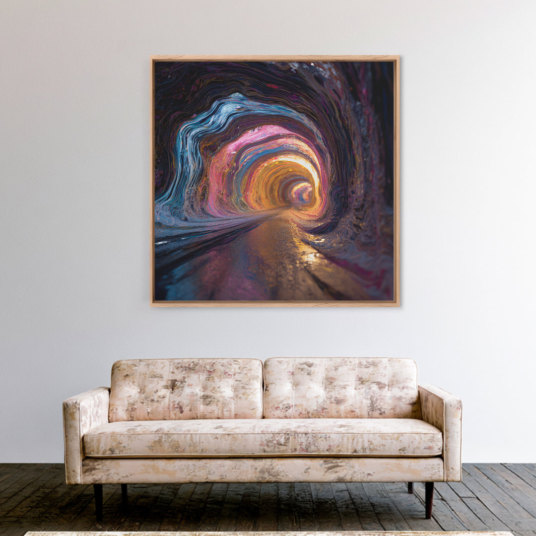 Vibrant Abstract Tunnel With Neon Lights Retro Futuristic Wall Art Canvas Print For Office And Living Room Decor