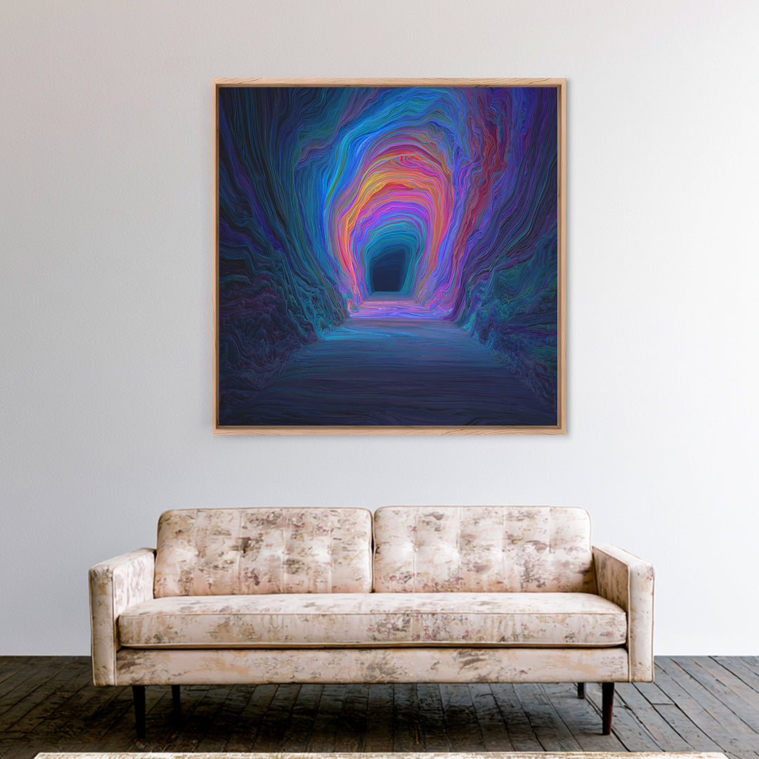Colorful Abstract Tunnel Wall Art Neon Rainbow Cave Surreal Landscape Modern Statement Canvas Print Gaming Room Decor