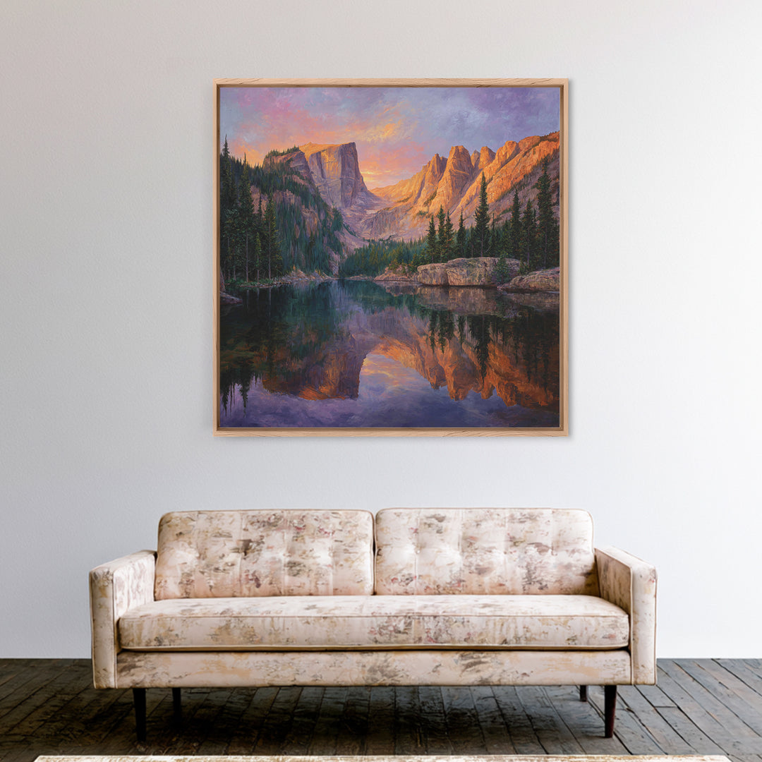 Sunset Mountain Lake Reflection Landscape Canvas Print Modern Wall Art Nature Home Decor Large Calm Living Room Artwork