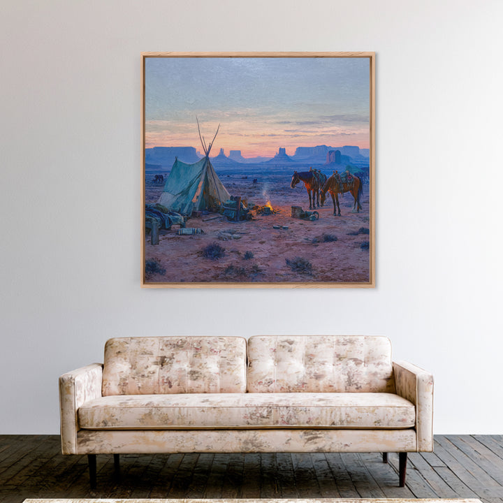 Western Desert Campfire Wall Art, Cowboy Landscape Canvas Print, Rustic Country Western Art For Farmhouse Home Decor