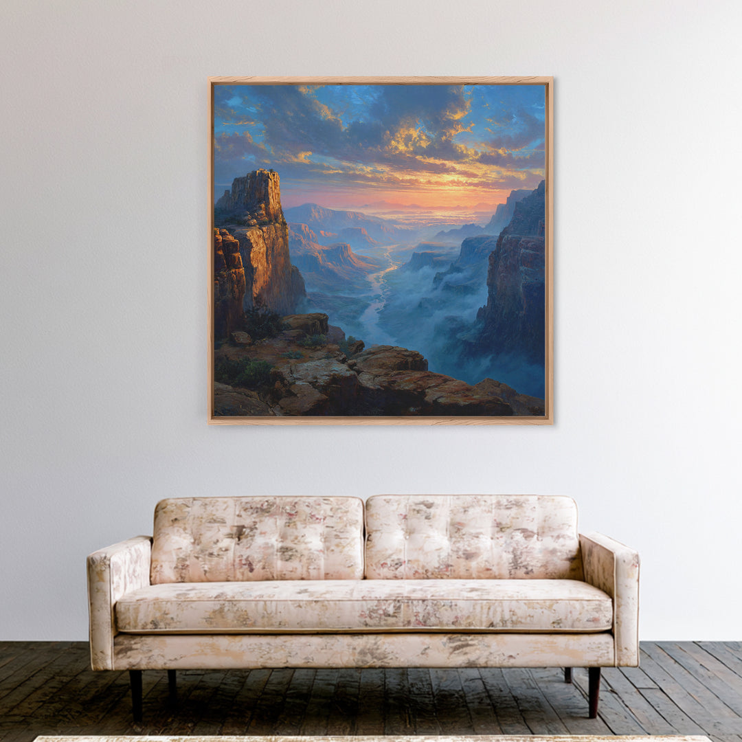 Epic Sunset Canyon Landscape Wall Art, Western Desert Painting Print, Rustic Southwest Home Decor Large Living Room Art