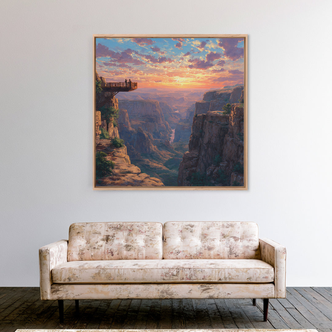 Grand Canyon Sunset Overlook Landscape Wall Art, Dramatic Sky Panoramic Canvas Print, Large Southwest Home Decor