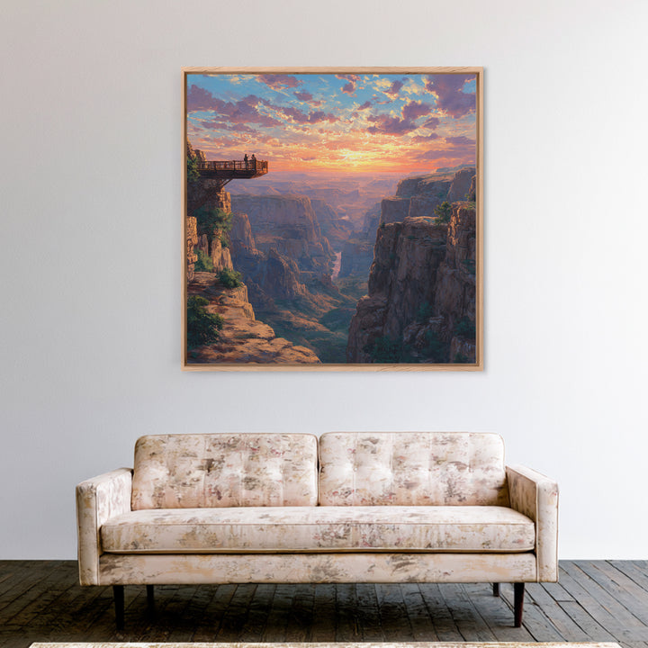 Grand Canyon Sunset Overlook Landscape Wall Art, Dramatic Sky Panoramic Canvas Print, Large Southwest Home Decor