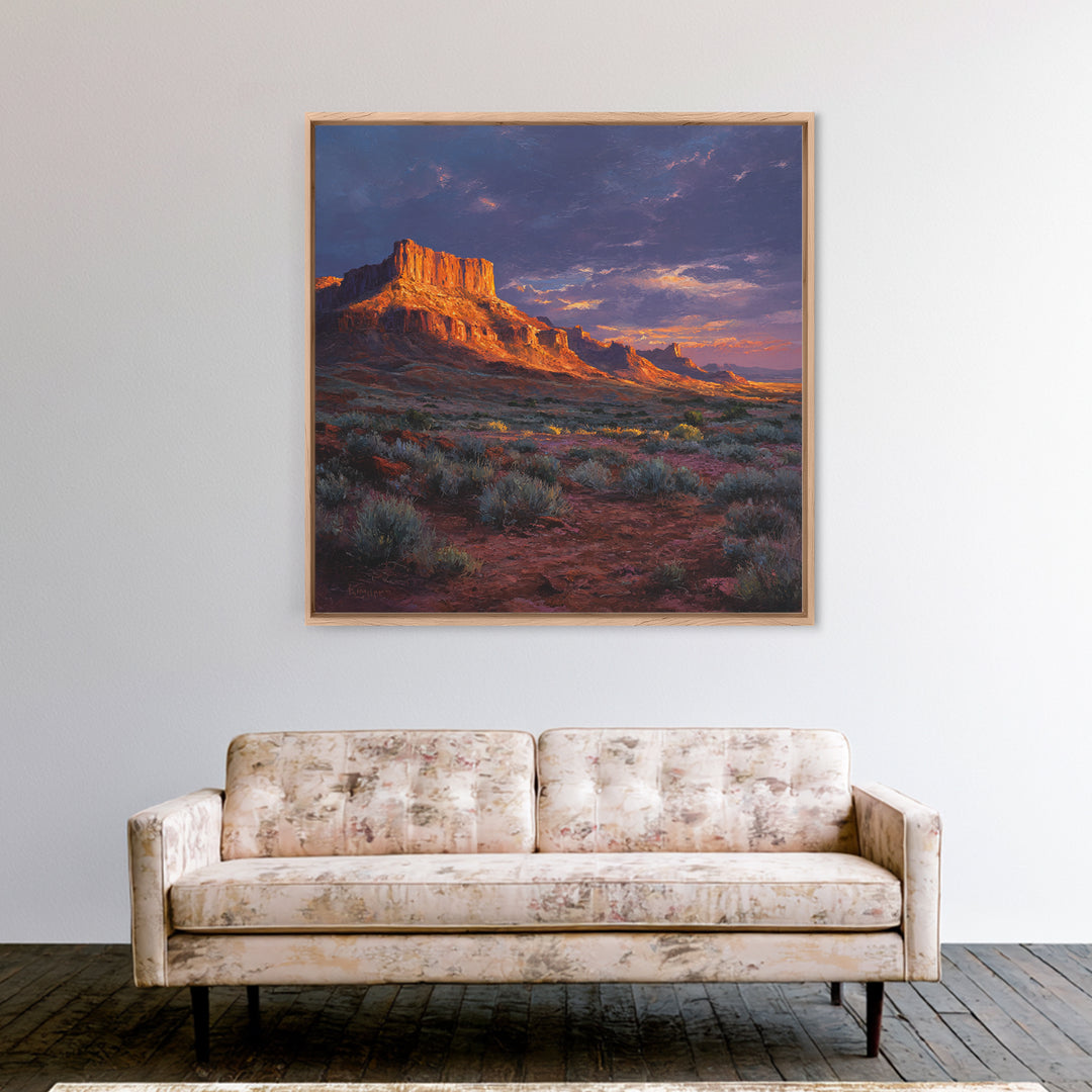 Desert Butte At Sunset Wall Art, Dramatic Western Landscape Canvas Print, Southwest Home Decor For Living Room Or Office