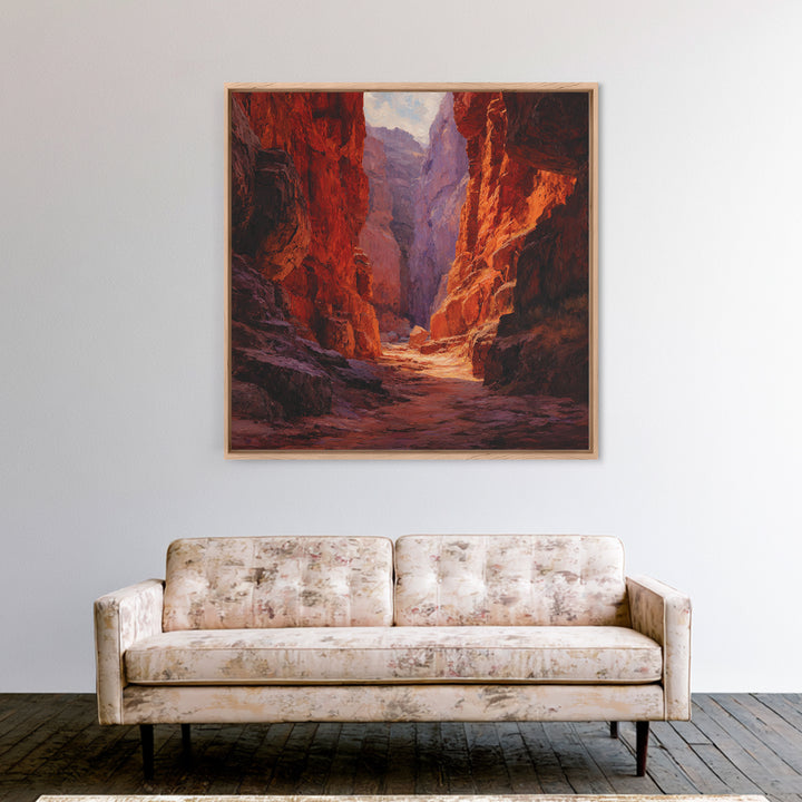 Sunlit Red Canyon Oil Landscape Wall Art, Western Desert Canvas Print, Rustic Country Home Decor, Southwest Landscape Painting
