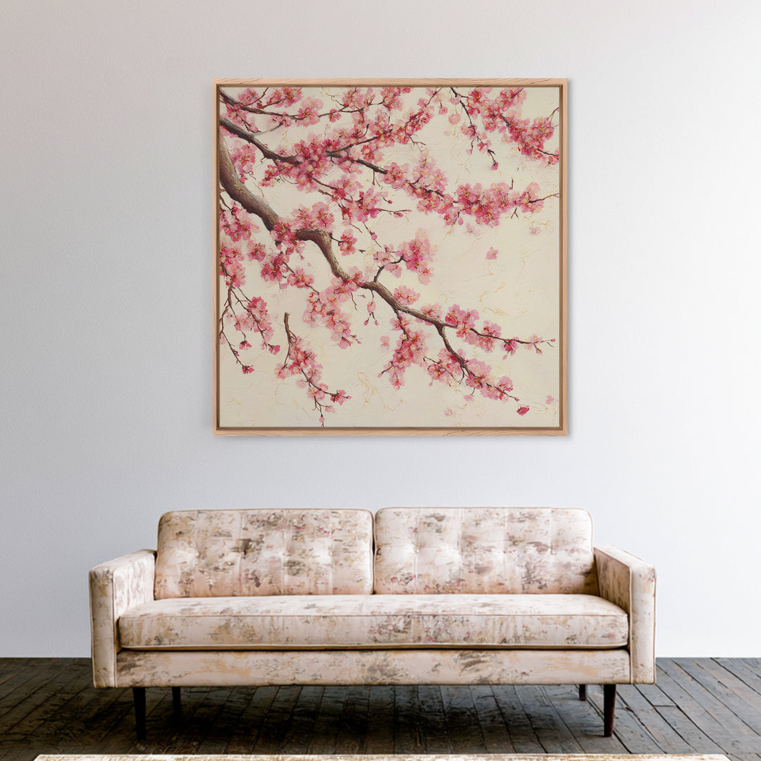 Pink Cherry Blossom Wall Art, Japanese Floral Branch Print, Botanical Spring Decor, Feminine Bedroom Canvas Gift For Her