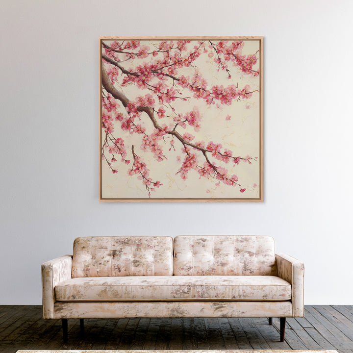 Pink Cherry Blossom Wall Art, Japanese Floral Branch Print, Botanical Spring Decor, Feminine Bedroom Canvas Gift For Her