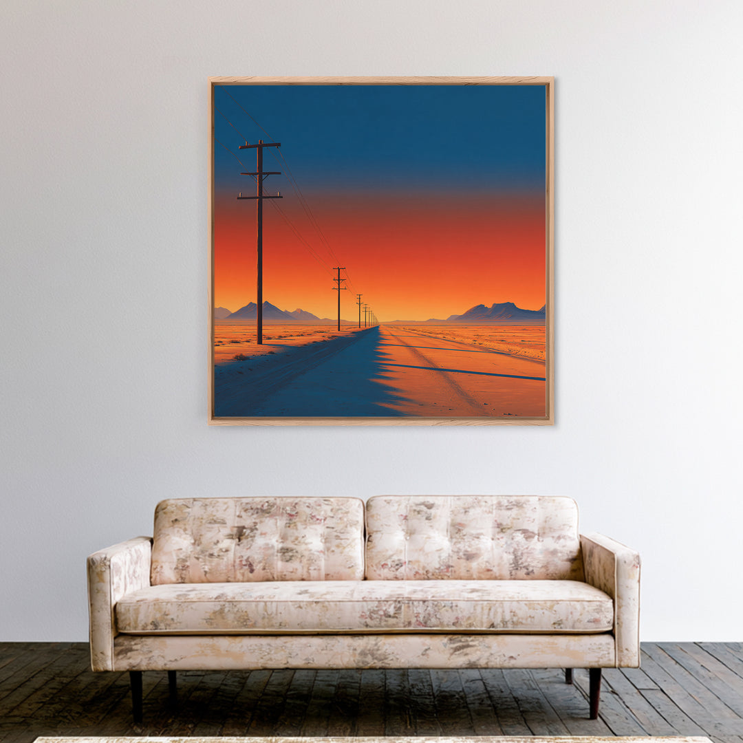 Minimal Desert Highway At Sunrise Wall Art, Colorful Modern Landscape Canvas Print, Southwestern Home Decor Office Art