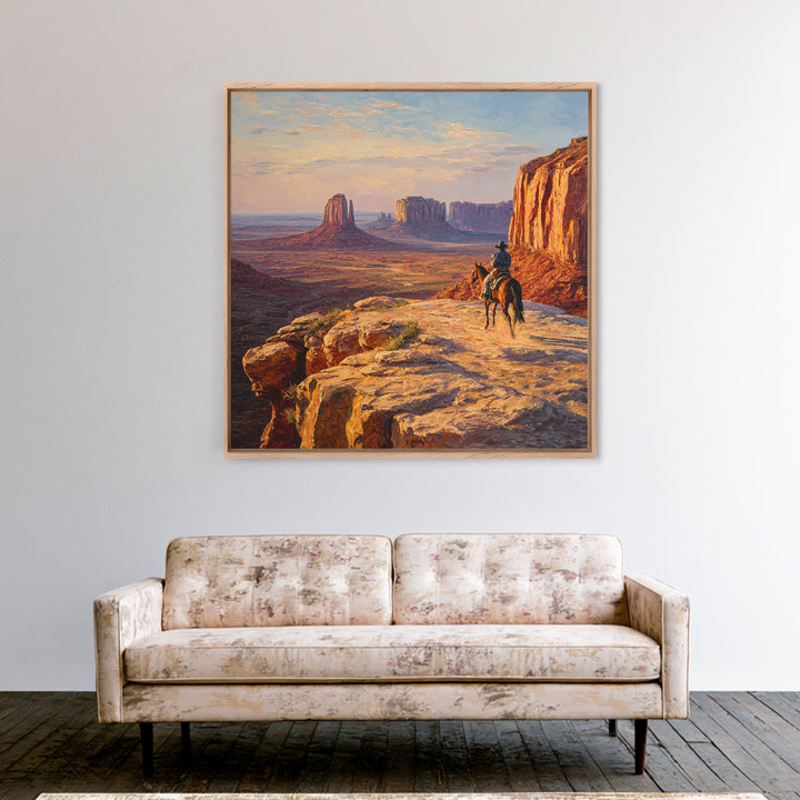 Cowboy Overlooking Monument Valley Wall Art, Western Desert Landscape Canvas Print For Rustic Western Home Decor
