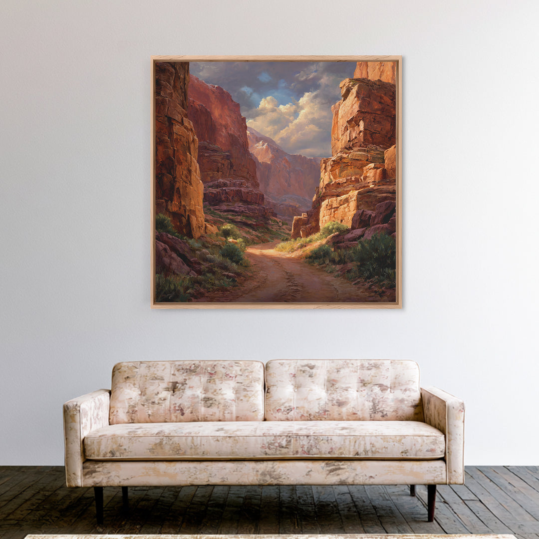 Sunlit Desert Canyon Landscape Wall Art, Rustic Western Canvas Print, Southwest Country Home Decor, Nature Wall Art