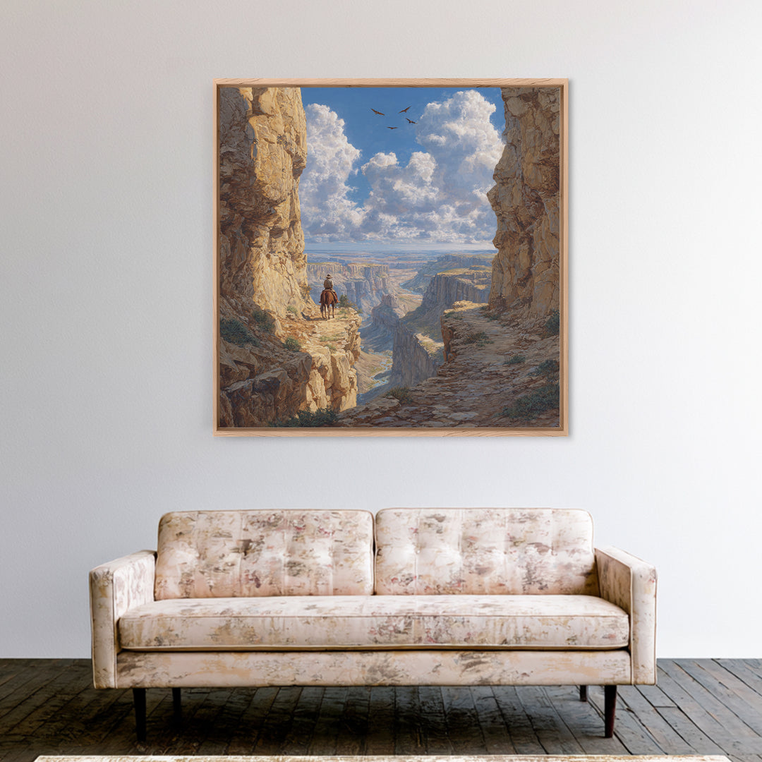 Cowboy Canyon Landscape Wall Art Print, Western Desert Painting Canvas Print, Rustic Home Decor For Modern Living Room