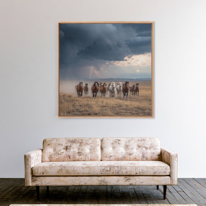 Galloping Horses In Desert Storm Wall Art, Western Photography Print, Rustic Ranch Decor, Dramatic Modern Canvas Print