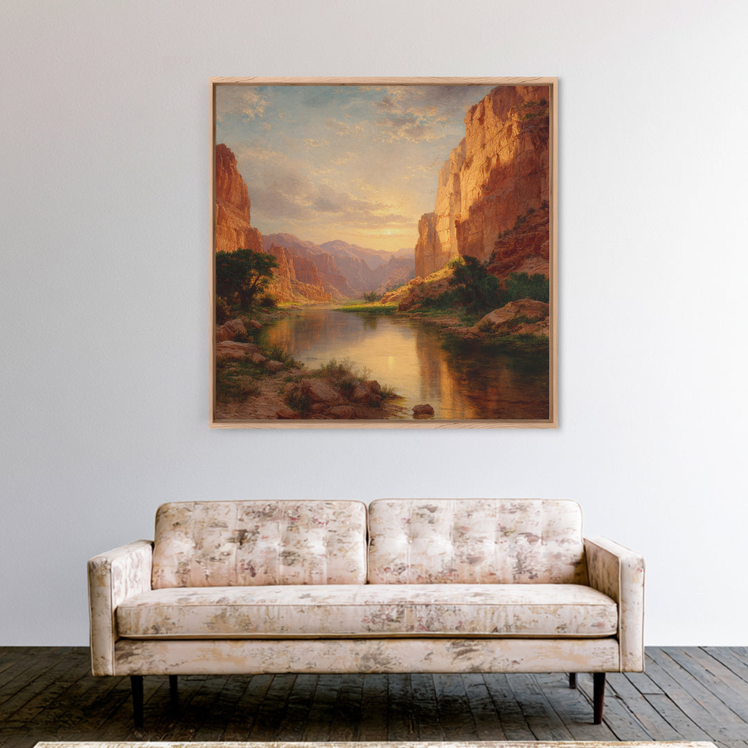 Golden Canyon River At Sunset Landscape Wall Art, Southwest Nature Home Decor, Large Scenic Canvas Print For Living Room
