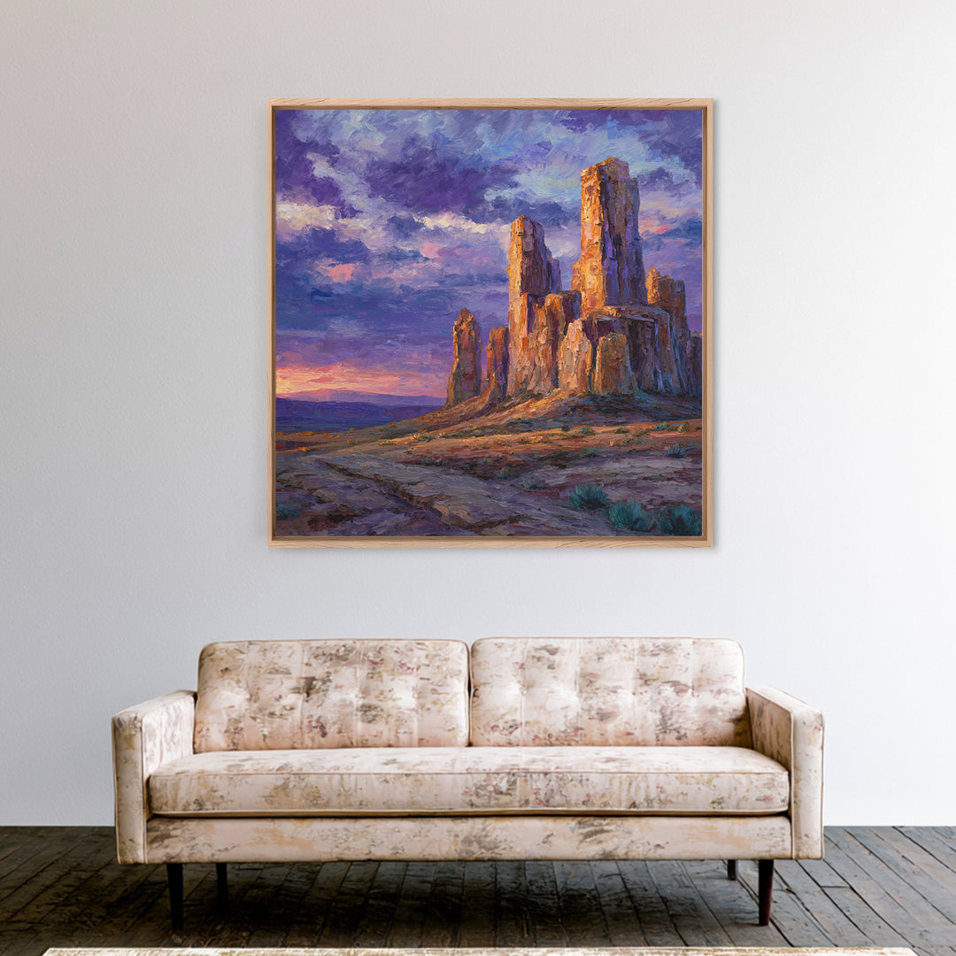 Desert Buttes At Sunset Wall Art, Southwestern Landscape Painting, Colorful Rustic Country Decor, Large Western Canvas Print
