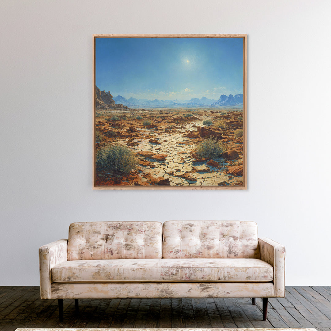 Sunlit Desert Plain Landscape Wall Art Print Southwestern Painting Rustic Nature Artwork For Living Room Decor Office Wall Art