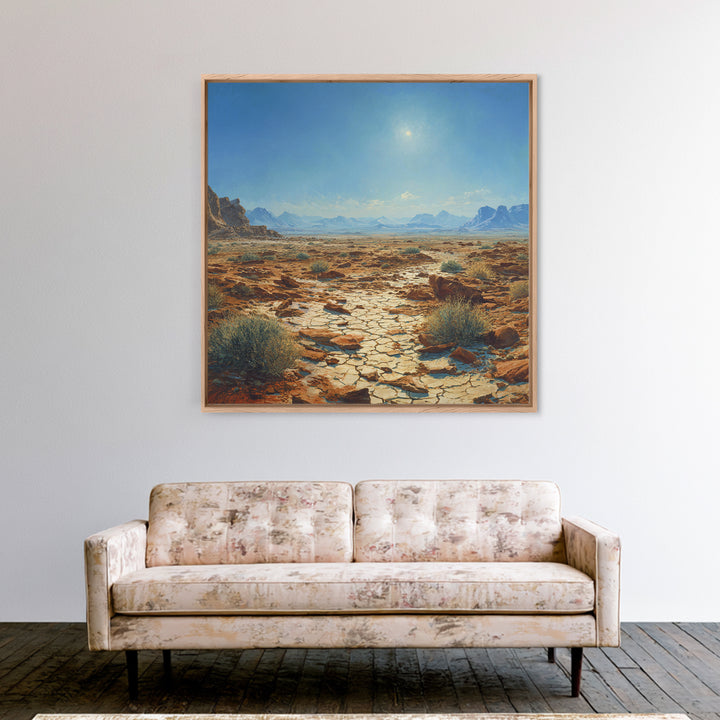 Sunlit Desert Plain Landscape Wall Art Print Southwestern Painting Rustic Nature Artwork For Living Room Decor Office Wall Art
