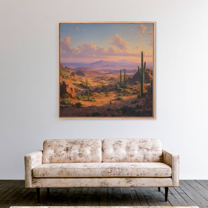 Desert Cactus Panorama Landscape Wall Art, Southwestern Sunset Print, Modern Desert Decor For Living Room Wall Art