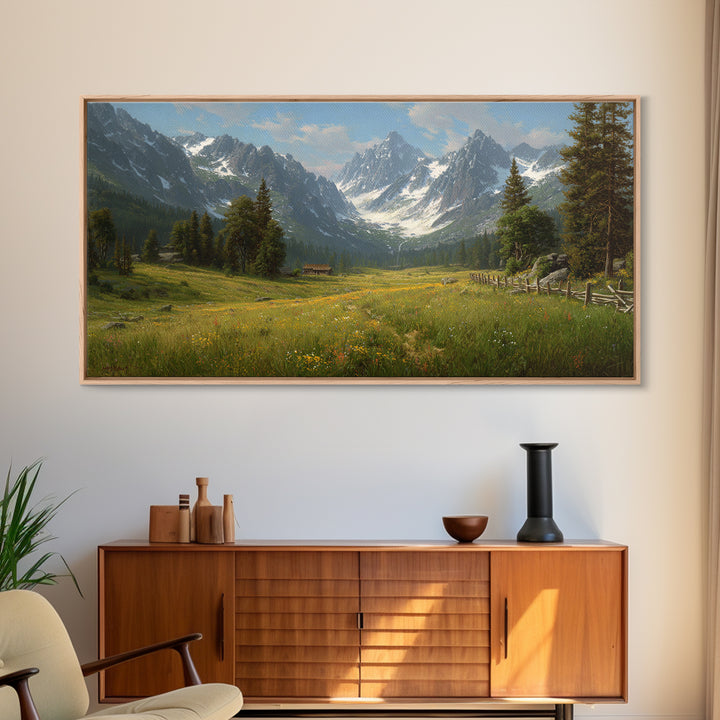 Idyllic Mountain Valley Landscape Painting Canvas Print Large Wall Art For Living Room Rustic Home Decor And Cabin Wall Art