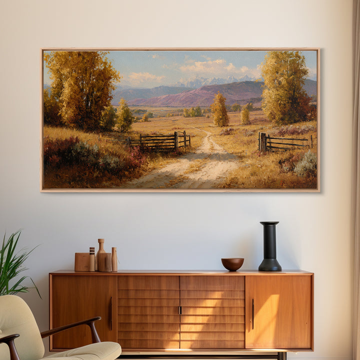 Autumn Landscape With Pathway And Rustic Fence Wall Art Canvas Print For Living Room Decor And Nature Lovers