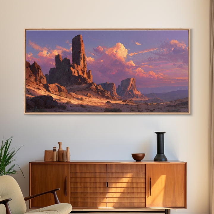 Majestic Desert Rock Formation Under Purple Sky Landscape Wall Art Canvas Print Contemporary Nature Painting Home Decor