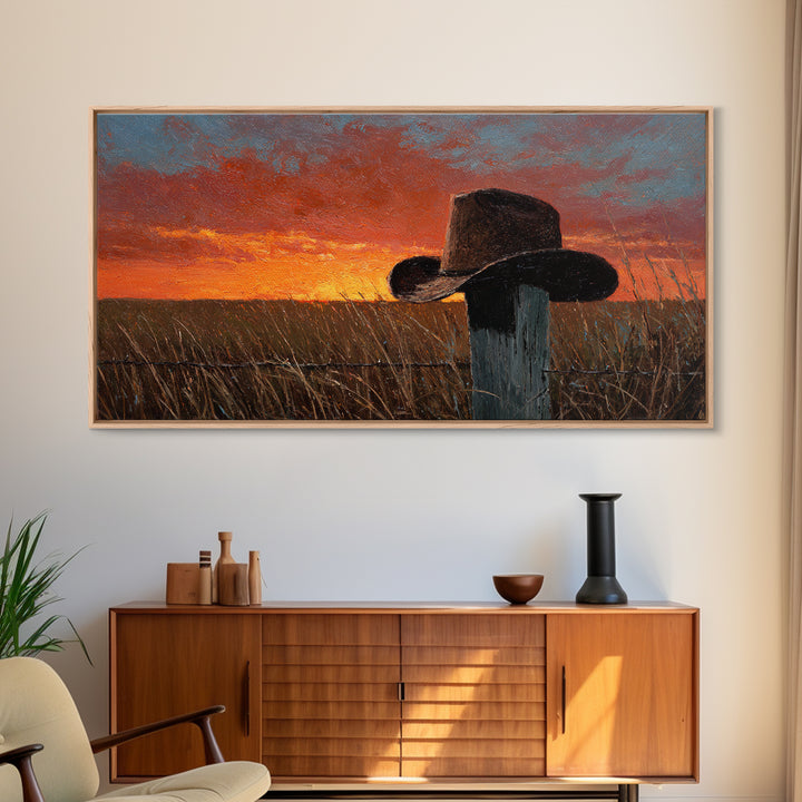 Rustic Country Sunset Landscape Painting Wall Art, Farmhouse Home Decor, Western Style Original Oil Painting On Canvas Print