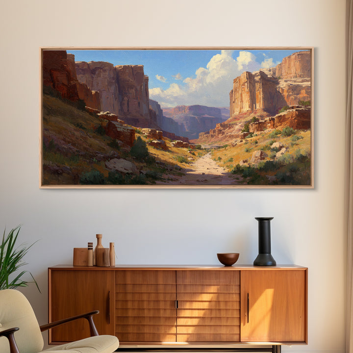 Expansive Canyon Landscape Wall Art Featuring Rocky Terrain And Vast Horizon Framed Canvas Print For Rustic Home Or Office Decor
