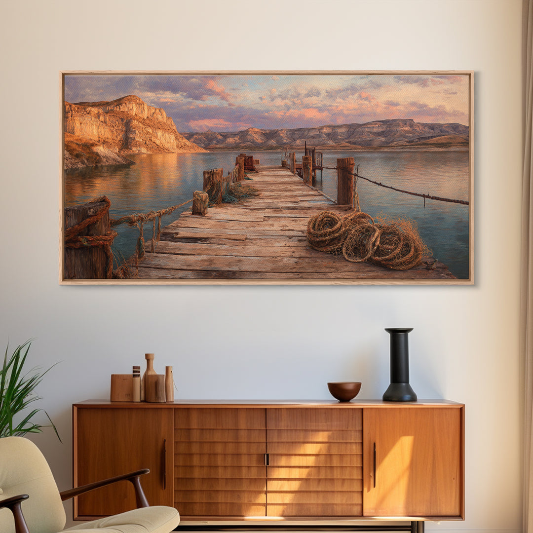 Scenic Tropical Beach Sunset Digital Art Canvas Print Bright Vibrant Colorful Wall Art Coastal Home Decor