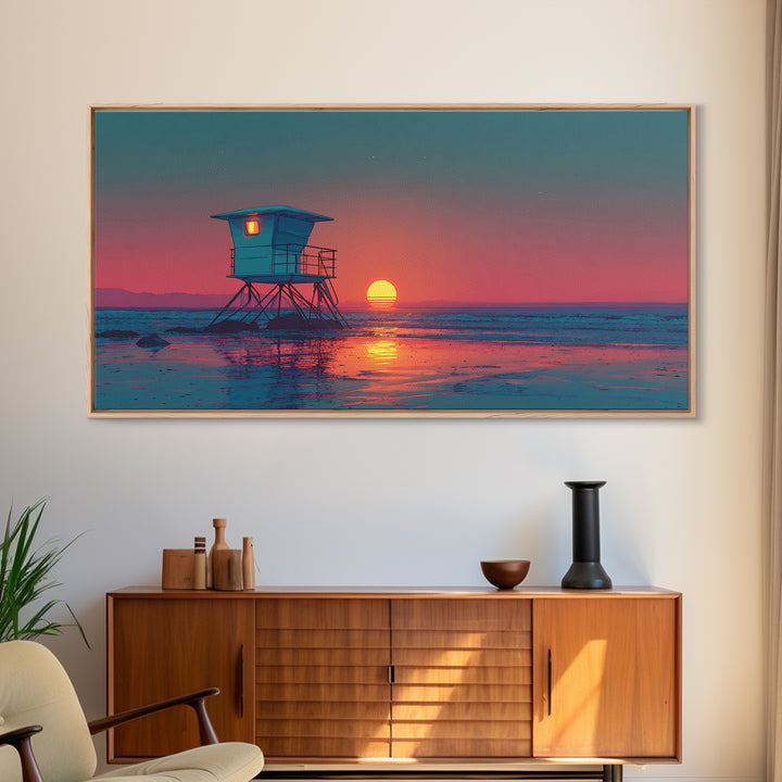 Serene Cool Blue Tropical Ocean With Calm Waters And Palm Trees Framed Canvas Print Coastal Wall Art Perfect For Living Room And Bedroom