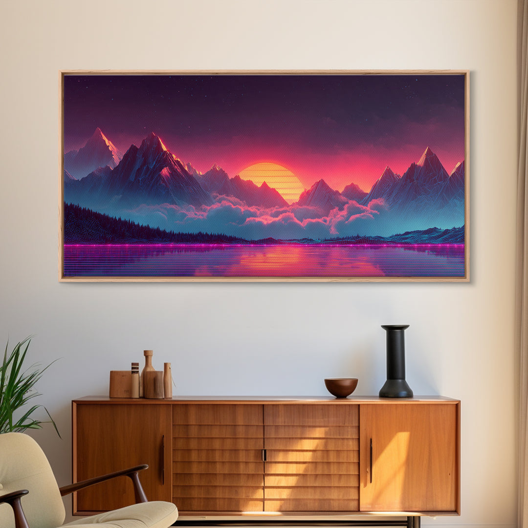 Western Wagon Train Crossing Desert Canyon Landscape Oil Painting Large Wall Art For Rustic Home Decor Framed Canvas Print