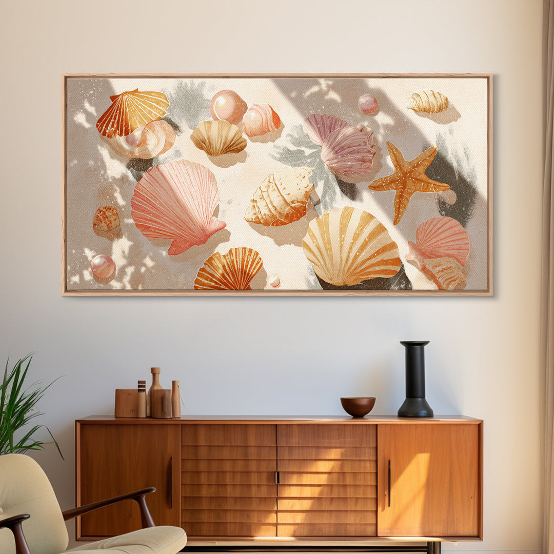 Pink Seashell Coastal Wall Art, Beach House Decor, Nautical Wall Art, Ocean Wall Decor, Coastal Bathroom Decor, Canvas Print