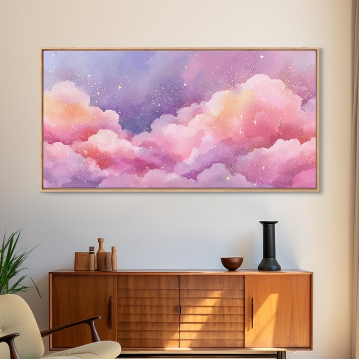 Pink Purple Cloudscape Wall Art, Pastel Celestial Decor, Dreamy Bedroom Wall Art, Nursery Wall Art, Whimsical Canvas Print