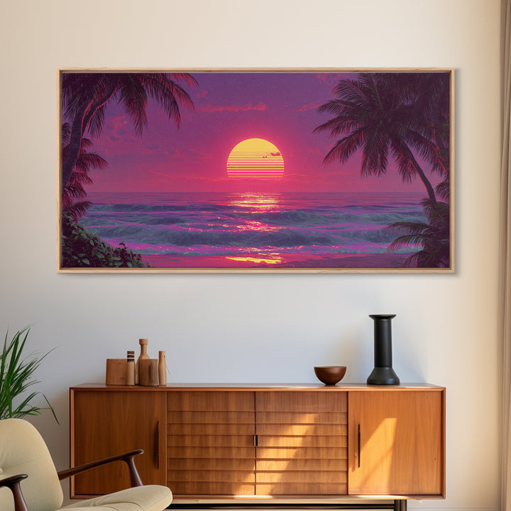 Tropical Beach Sunset With Palm Trees Vibrant Coastal Wall Art Canvas Print For Home Decor And Tropical Beach House