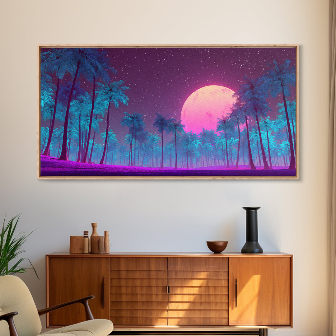 Pink Moon Fantasy Landscape Digital Art Modern Wall Art Canvas Print Ethereal Bedroom Decor Home Gift