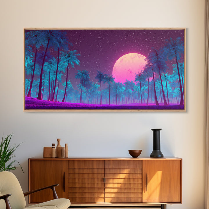 Pink Moon Fantasy Landscape Digital Art Modern Wall Art Canvas Print Ethereal Bedroom Decor Home Gift