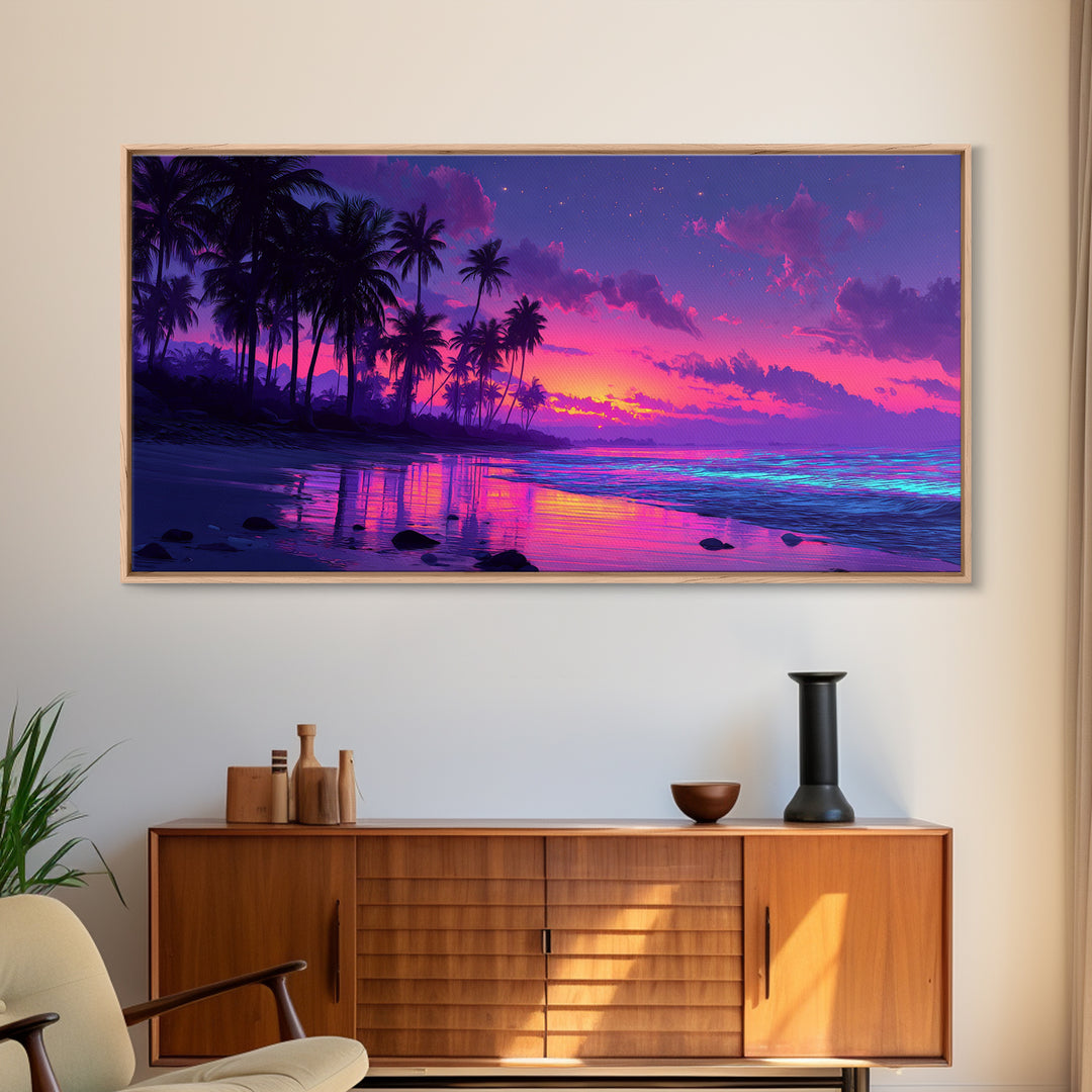Vivid Neon Crystal Lotus Flower Surrounding Meditating Buddha Bright Spiritual Wall Art Canvas Print