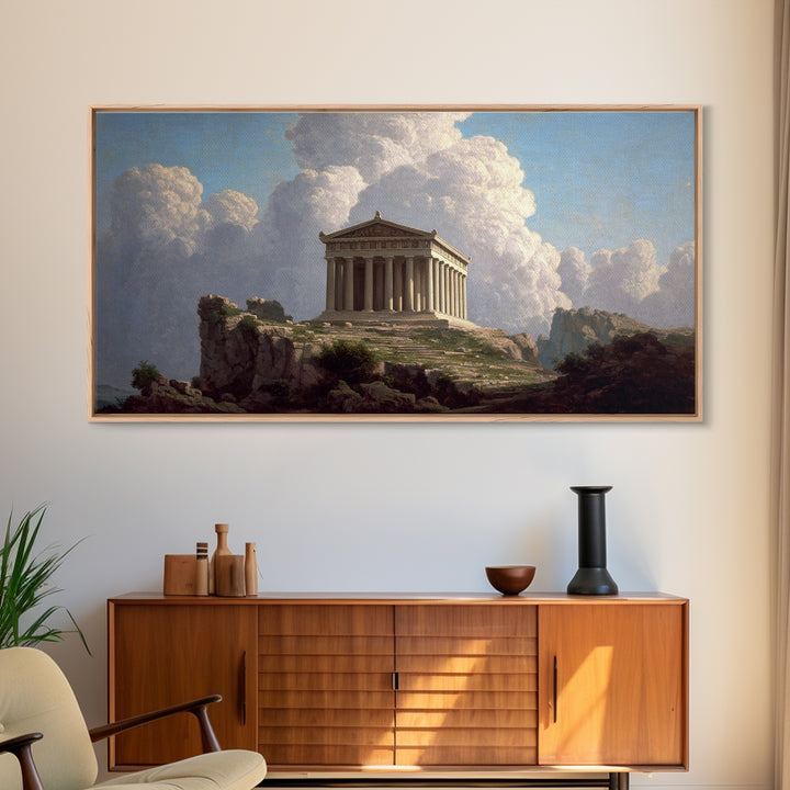 Ancient Greek Temple Landscape Wall Art, Classical Architecture Canvas Print, European Fine Art, Office Decor Gift For Him