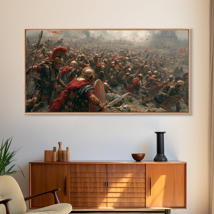 Epic Roman Battlefield With Shields And Banners Canvas Print, Historical Art, Warrior Wall Art, Large Wall Art, Office Decor