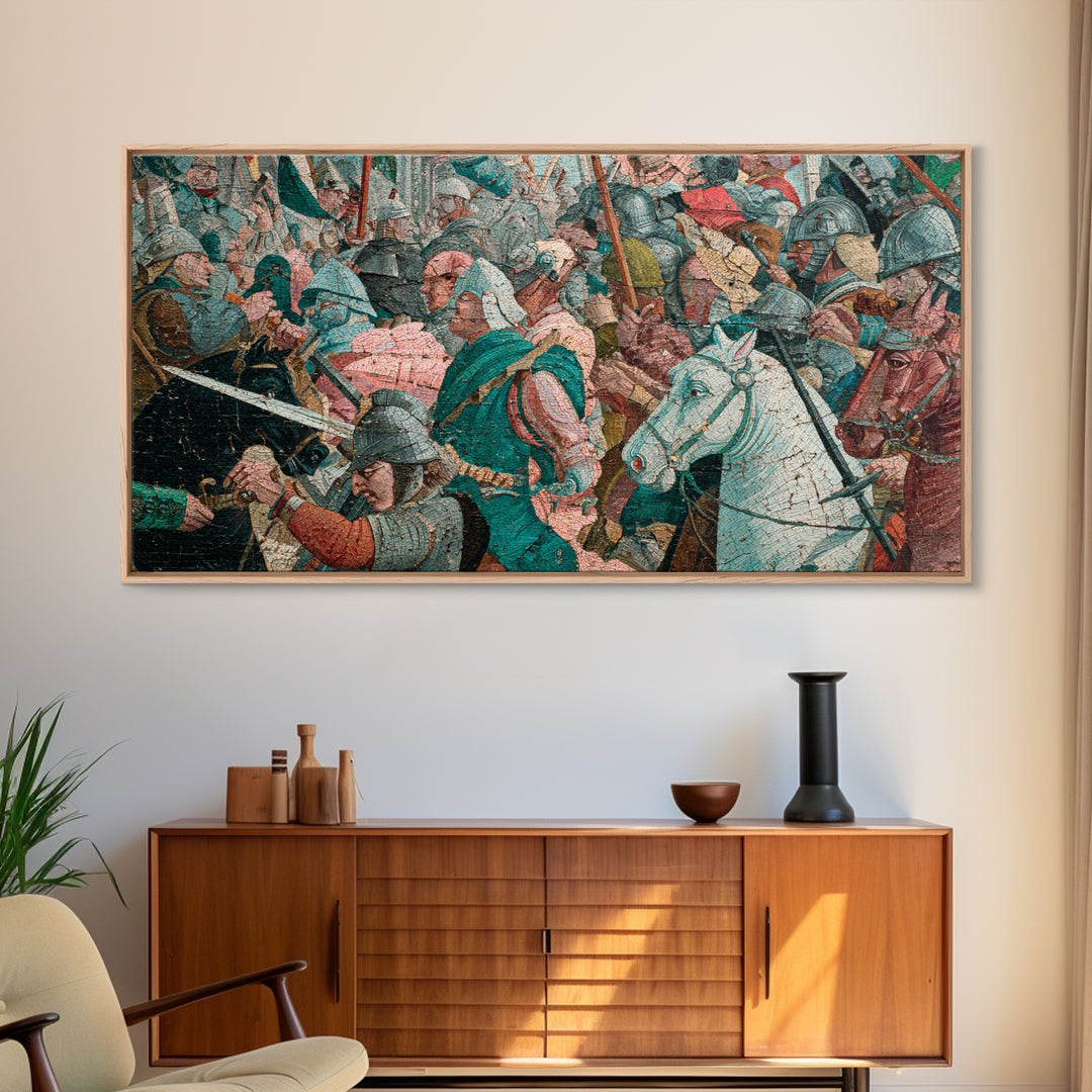 Medieval Cavalry Battle Scene Wall Art, Historical Canvas Print, Maximalist Gallery Decor, Masculine Gift For Him, Living Room Decor